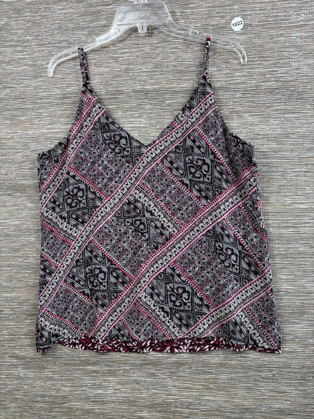 White House Black Market Willa Reversible Print Camisole Top Sz L Dark Berry NEW